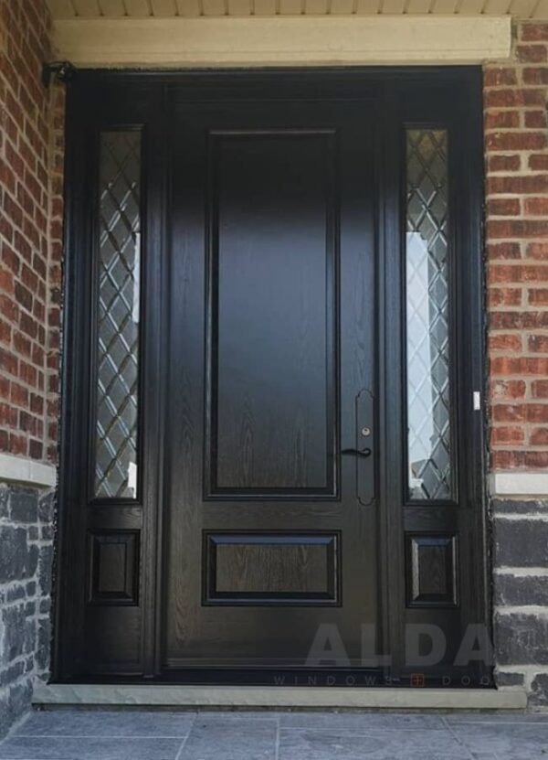 Black Entry Door with Two Paneled Sidelights Fiberglass Door
