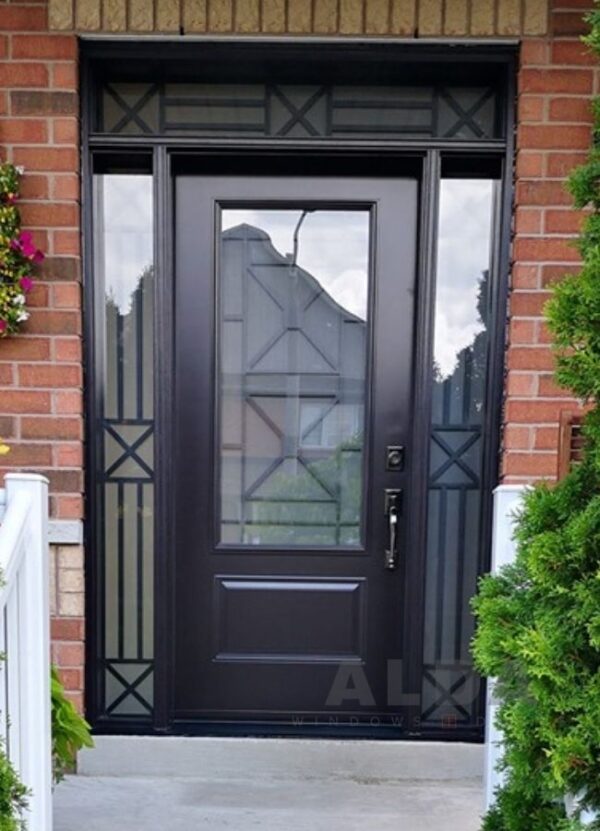 Black Front Door with Sidelights And Transom | Black Steel Door