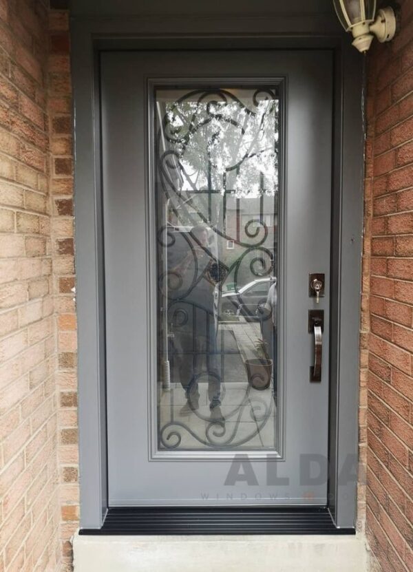 Grey Front Door with Full Glass Insert | Grey Steel Door