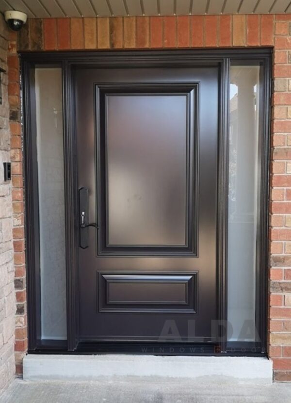 Black Front Door with Frosted Sidelights | Black Steel Door