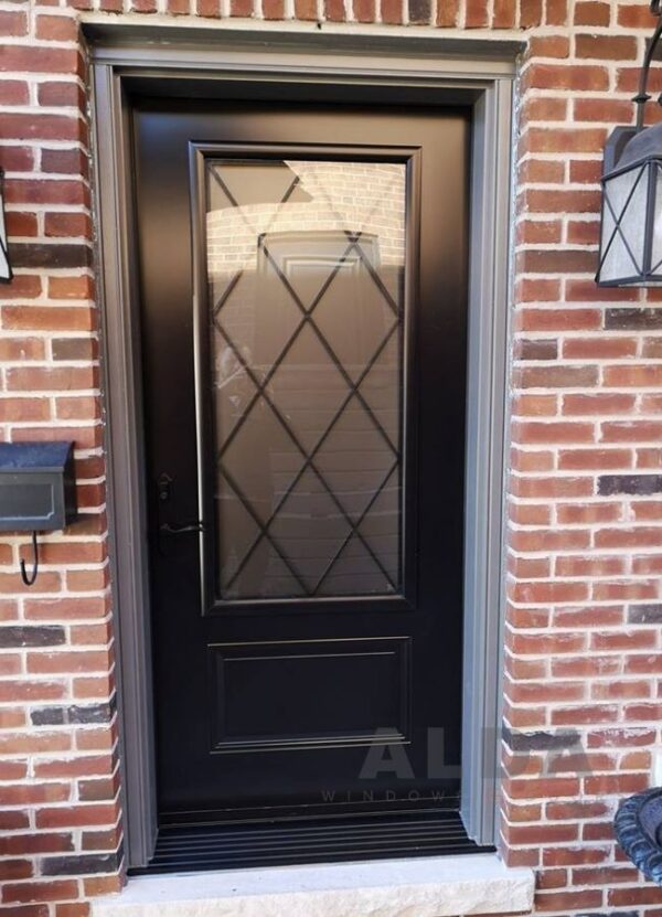 Black Front Door With 3/4 Frosted Glass Insert Black Steel Door