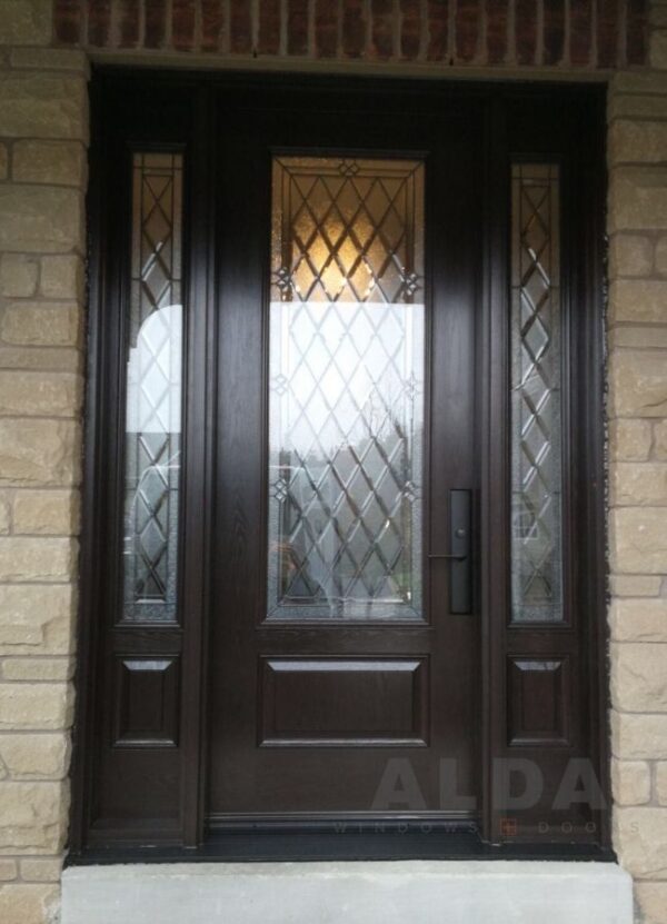 Brown Entry Door with Decorative Sidelights Fiberglass Door