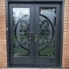 Luxury black fiberglass door with beautiful glass