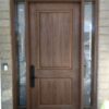 Medium brown fiberglass door with two siidelights