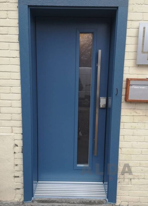 Modern bright blue steel door