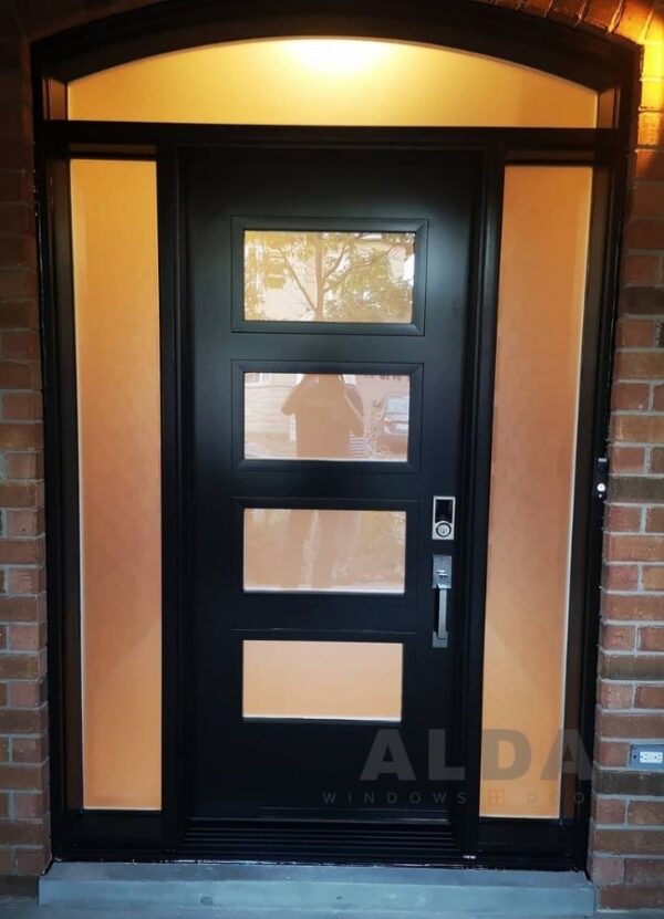 Black Front Door with Sidelights And Arched Transom | Steel Door