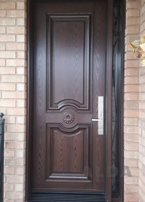 delicate brown fiberglass door with flower pattern
