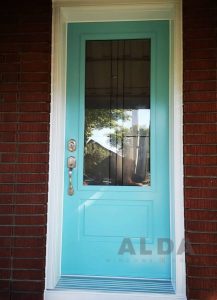 light blue steel door