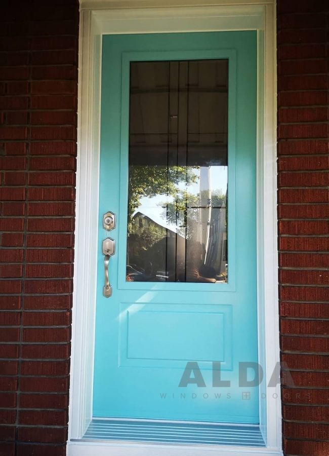 light blue steel door