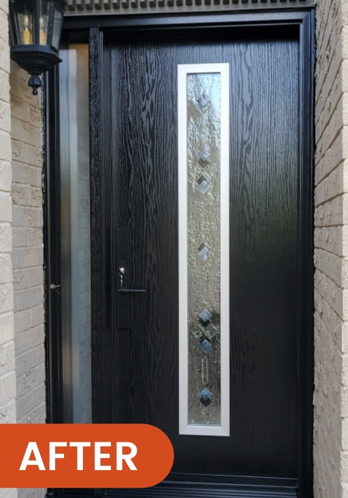 New single black fiberglass entry door in Vaughan.