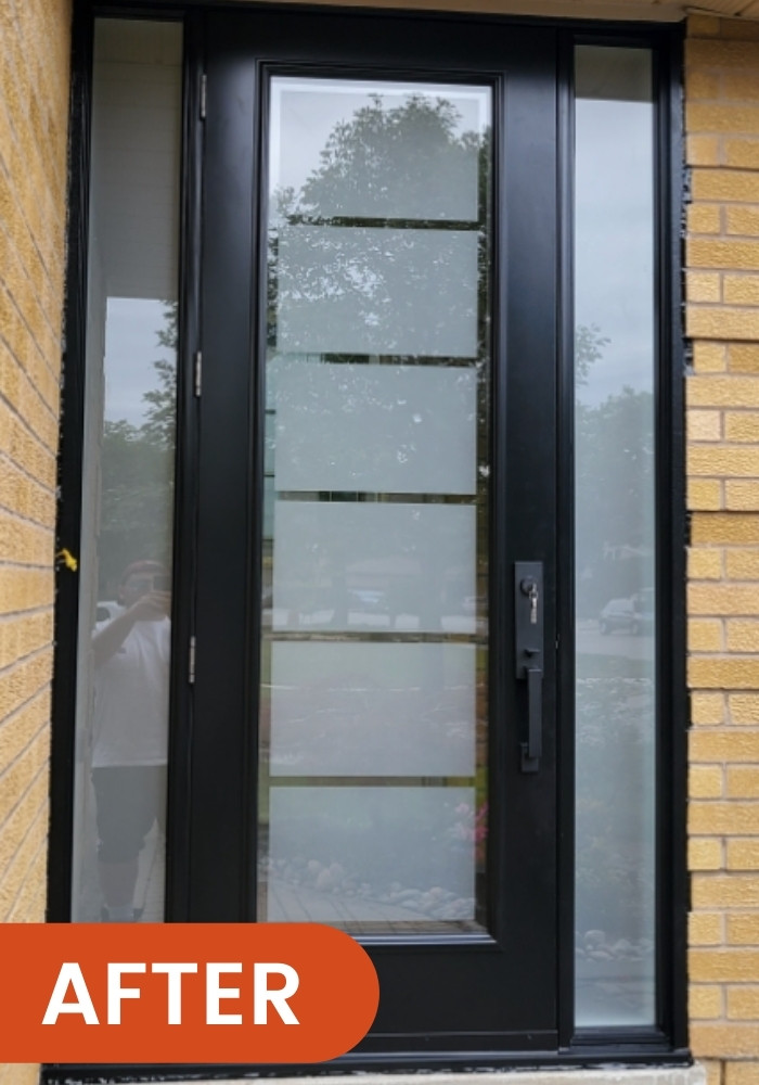 New single black steel entry door in Vaughan home.