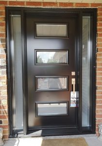 black modern front door with sidelites and glass inserts innisfil