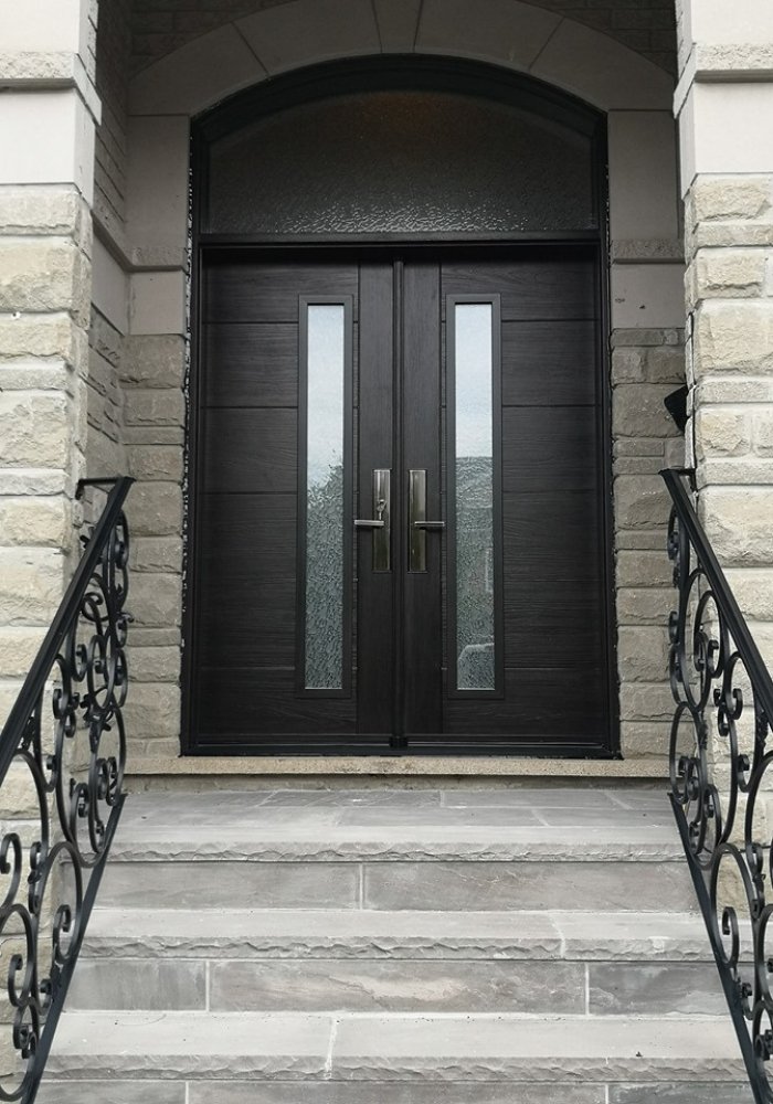 Black double front door in Newmarket.