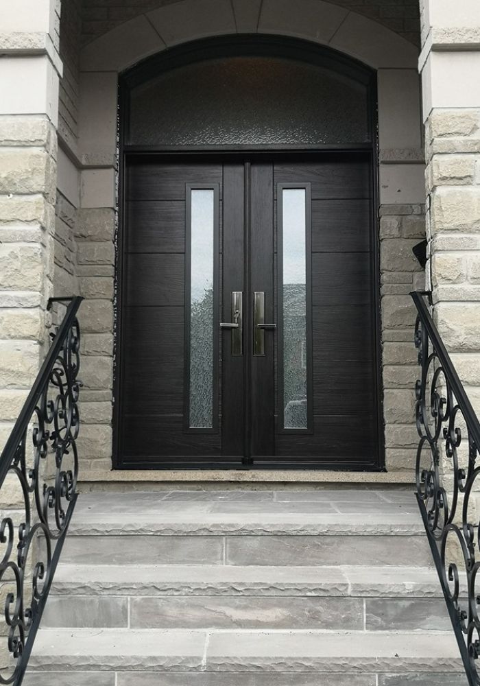 New double black front door in Woodbridge.