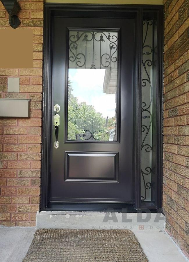 dark brown front door with sidelite Etobicoke