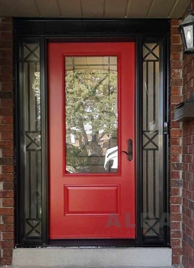 red steel front door in Etobicoke