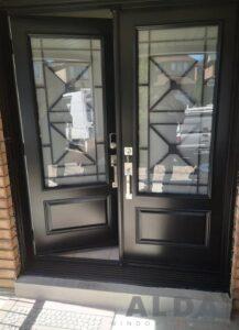 black steel doors with glass panel designs