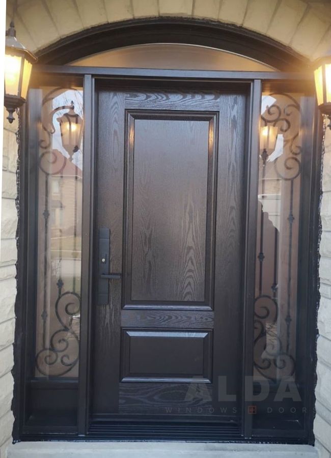 modern brown front door with sidelights Keswick