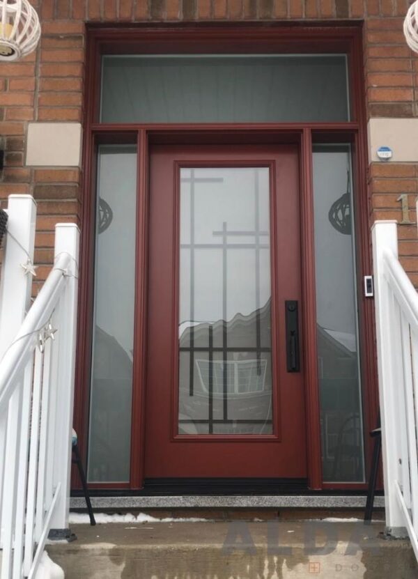 Burgundy Entry Door with Sidelights And Transom | Steel Door