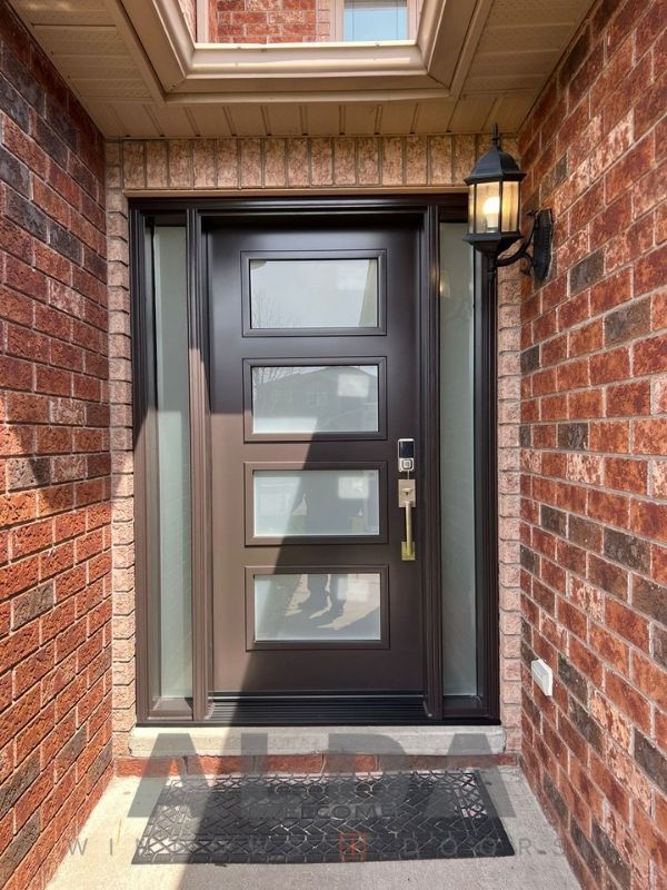 Brown Steel Door With Sidelites | ALDA Windows and Doors