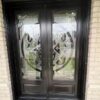 black double steel door decorative glass