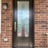 brown single steel door decorative glass panel