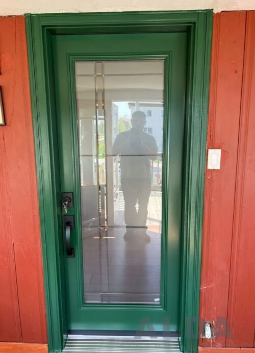 green steel entry door