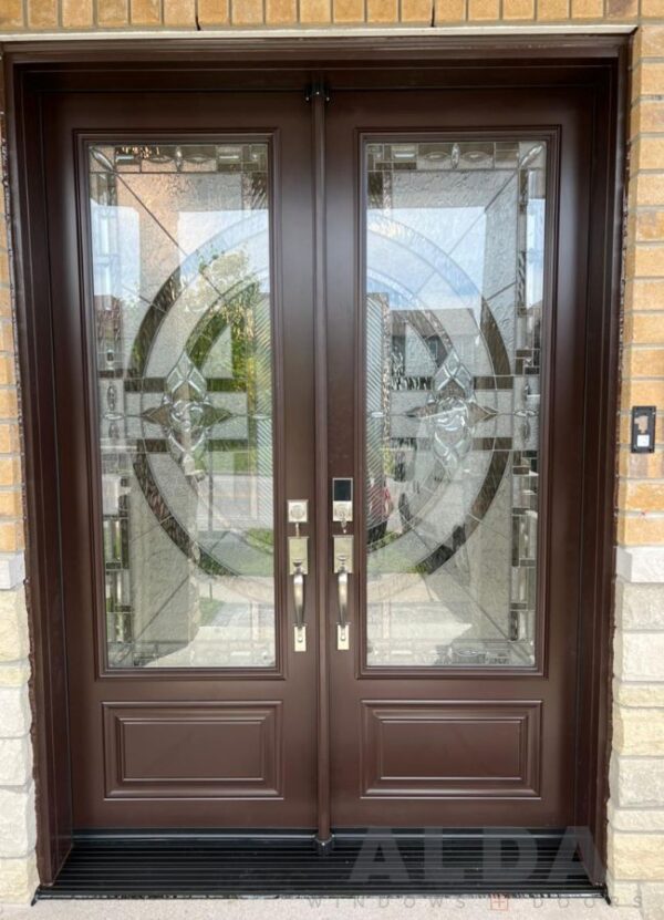 Brown Front Doors with Decorative Glass Panels | Steel Door