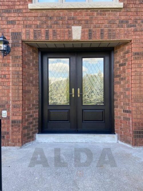 Black Fiberglass Double Entry Door With Frosted Glass In Vaughan
