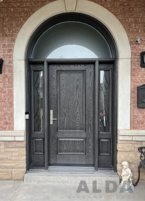 grey wood grain door fiberglass