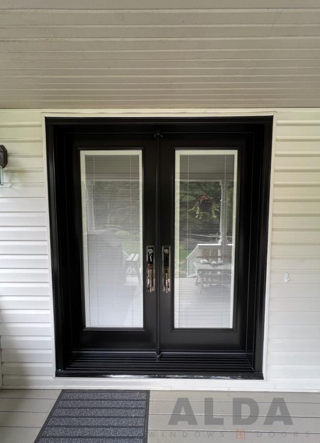 Black front door with full glass inserts