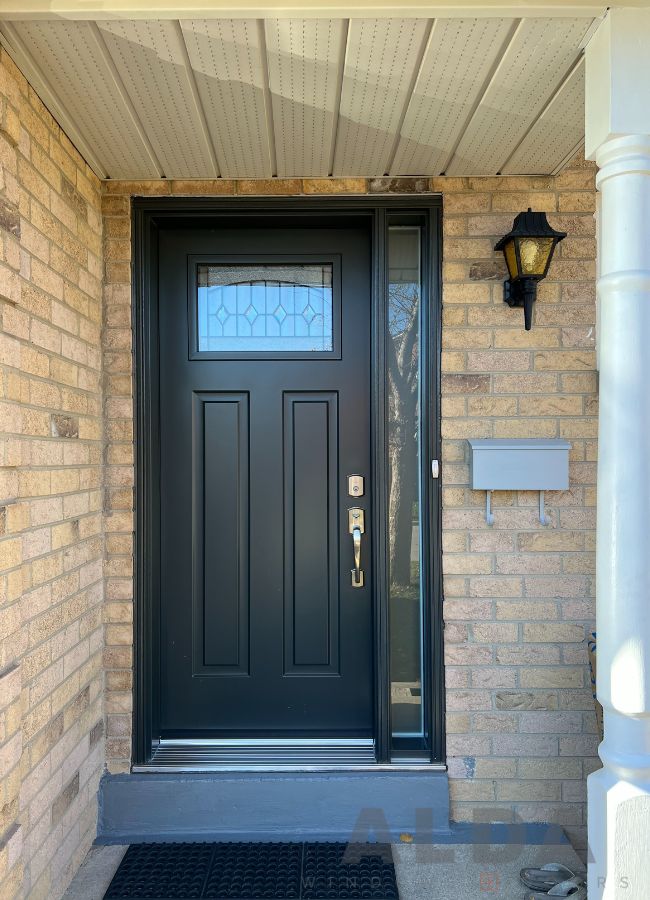 Black front door with glass insert