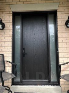brown fiberglass entry door maple