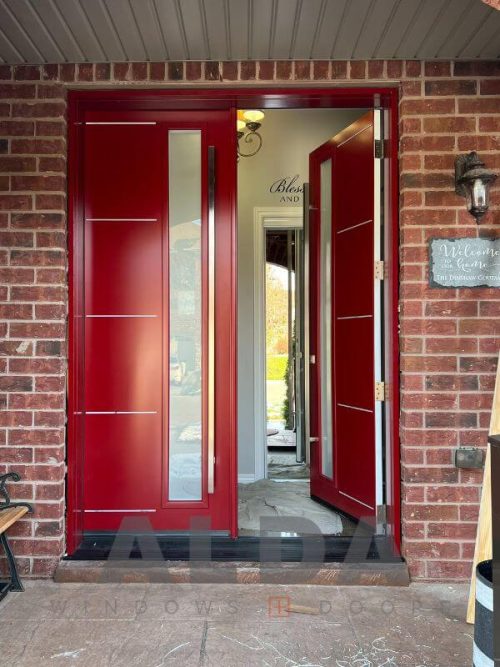 Vibrant Red Door With Pull Handles Installed in Richmond Hill 🚪