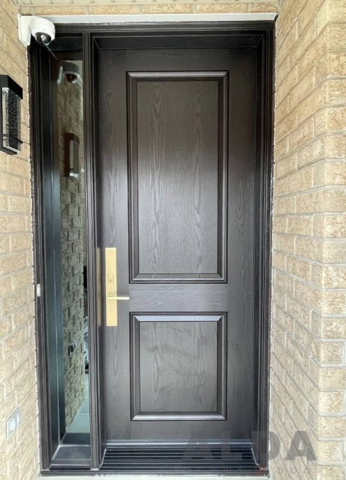 Grey front door with single sidelight
