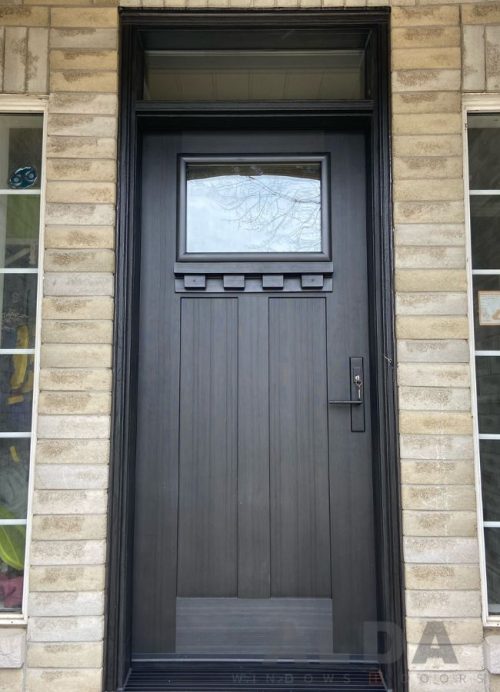 Brown fiberglass door with top glass insert
