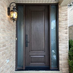 Rich Brown Single Door with Frosted Sidelights