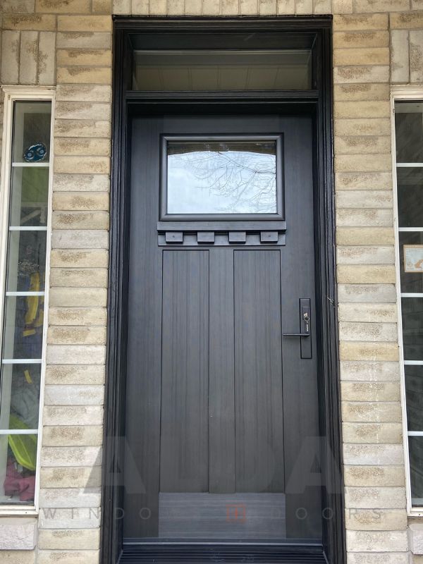 Brown fiberglass door with glass insert