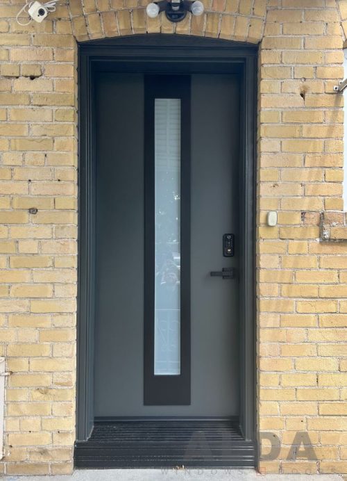 Grey single door with frosted glass insert