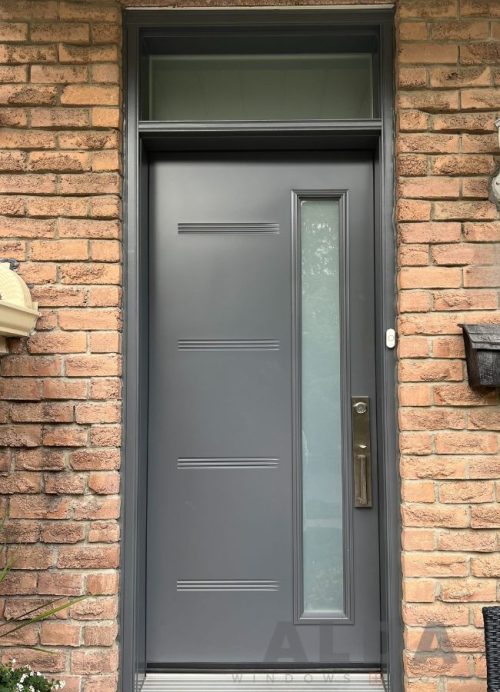 Modern Grey Steel Door with Glass Insert