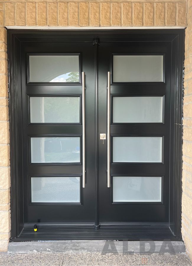 Modern Black Steel Door with Glass Inserts