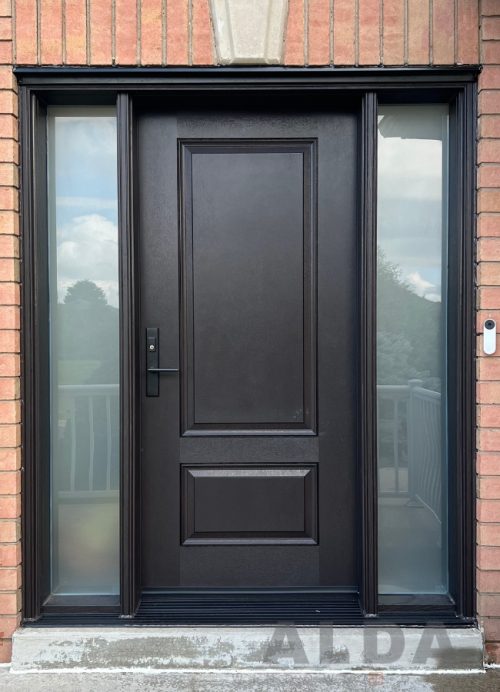 Brown Single Door with two frosted sidelites