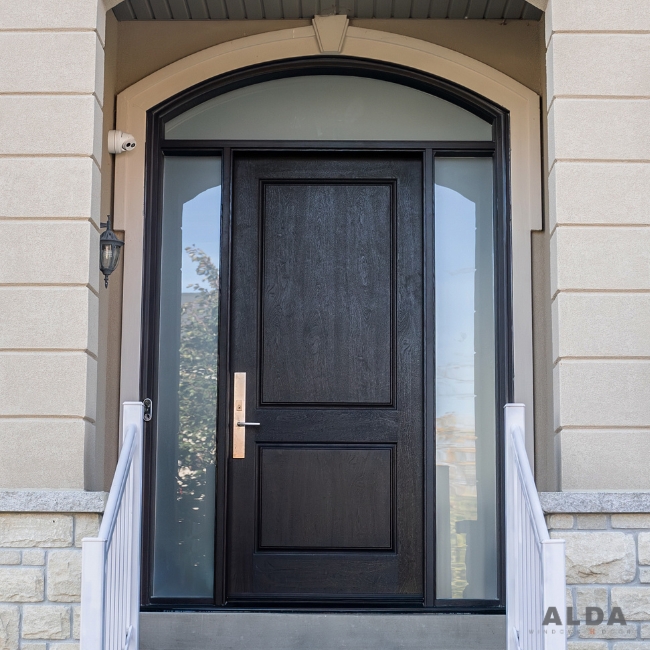 Dark brown fiberglass door installation