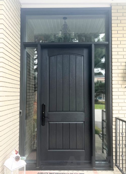 Traditional Black Front Door with sidelites and transom