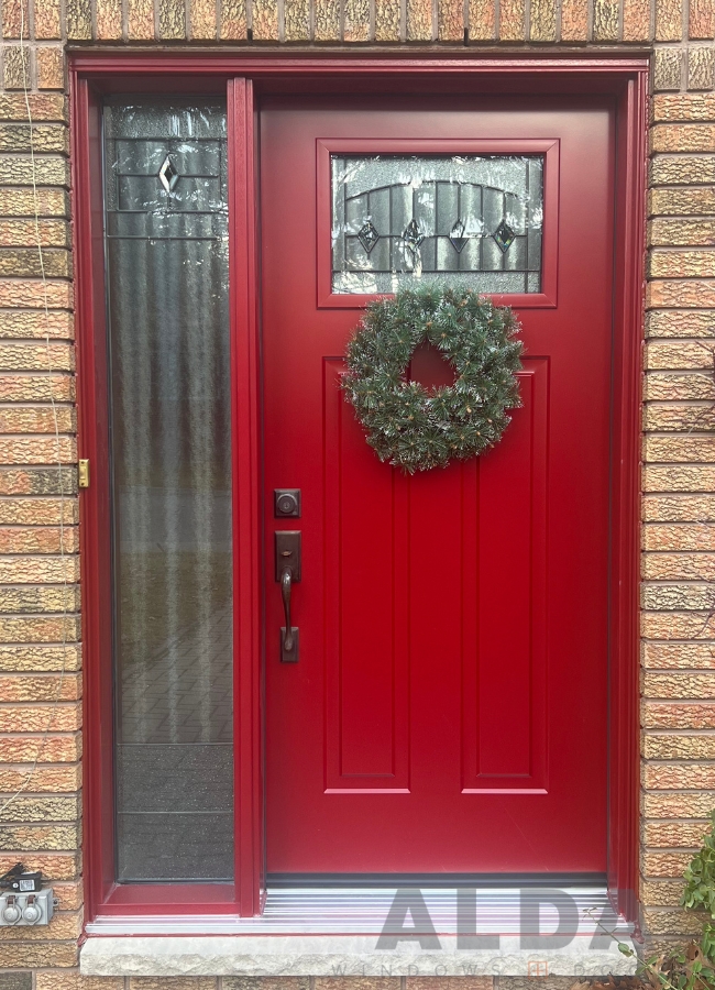 Red entry door with single sidelite