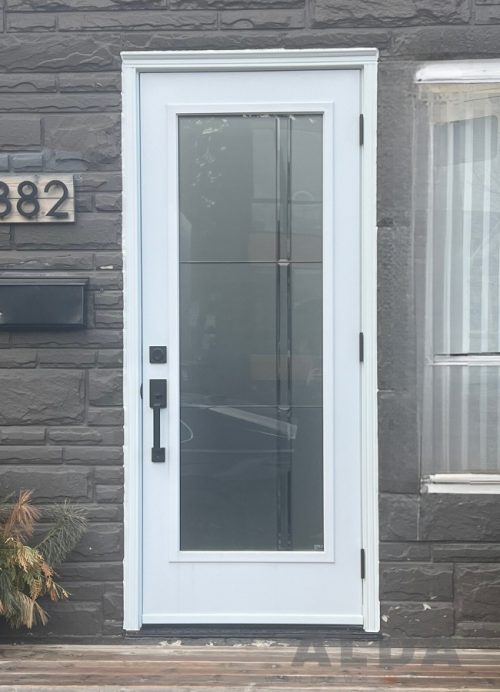 White entry door with full glass insert