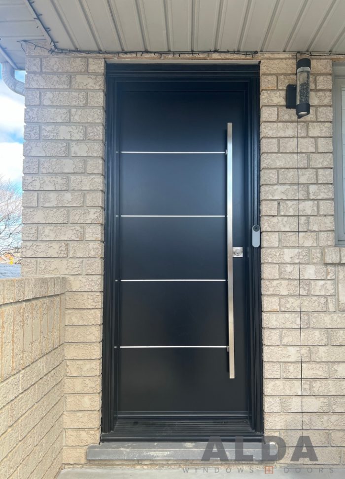 Modern Black Steel Front Door with Pull Handle