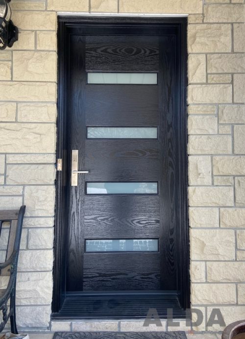 Black Fiberglass Front Door with 4 horizontal glass inserts