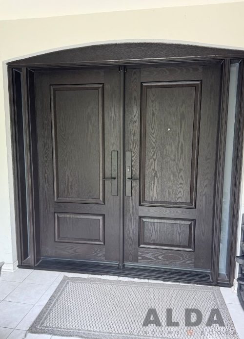 Brown Oak Grain Fiberglass Front Door