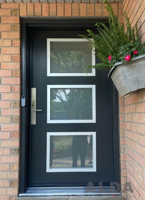 Fiberglass front door with silver frames